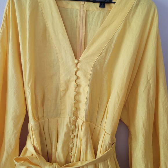 Banana Republic Sunny Yellow 100% Linen Dress Sz L Cotton Lining - Picture 5 of 11